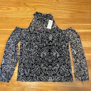 International Concepts NWT Womens Large Black/White Cold Shoulder Sheer